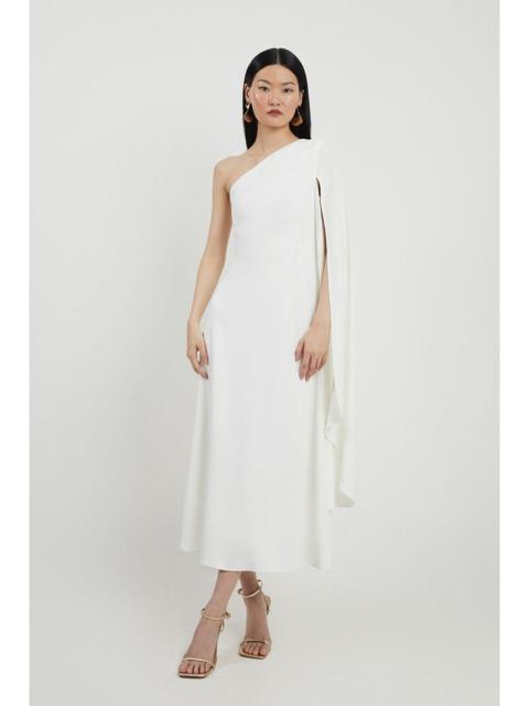 KAREN MILLEN Satin Back Crepe One Shoulder Drape Sleeve Maxi Dress