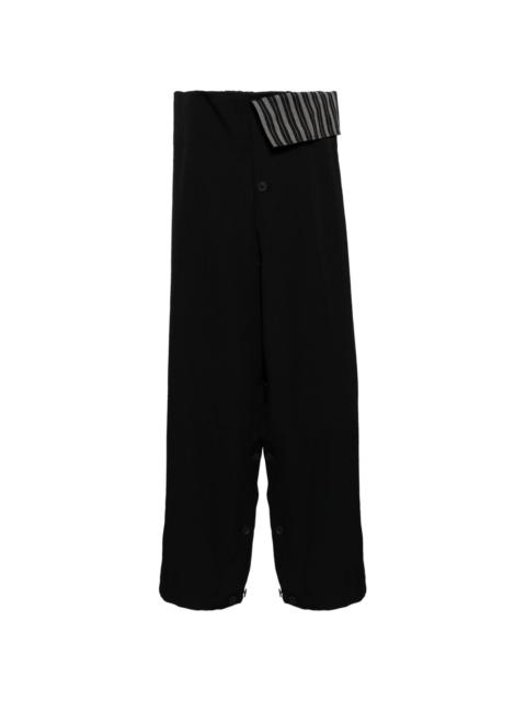 folded-waist wide-leg wool trousers