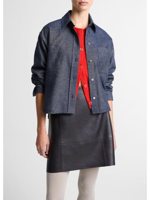 Vince Cotton-Linen Chambray Cropped Button-Front Shirt