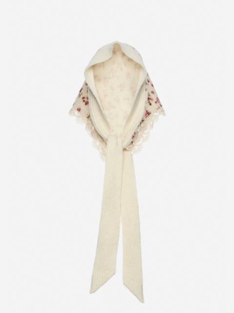 MAGDA BUTRYM Floral scarf with lace trim in cream
