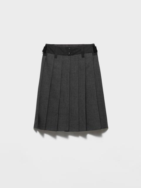 Prada Pleated hopsack and technical fabric skirt