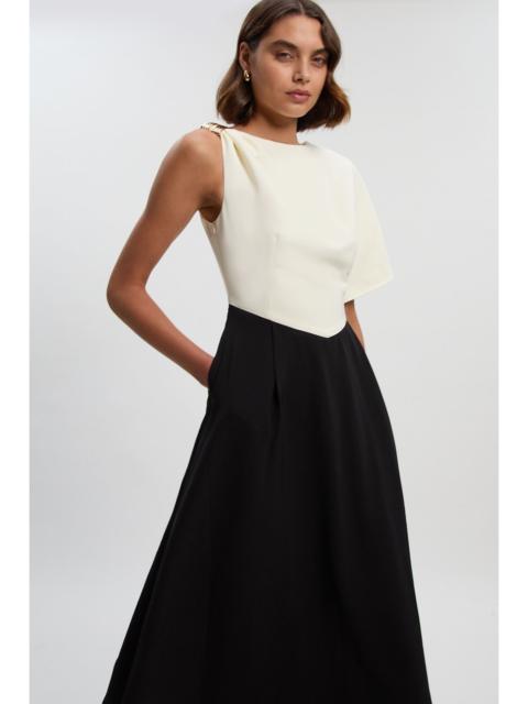 KAREN MILLEN Soft Tailored Trim Detail Full Skirt Midi Dress