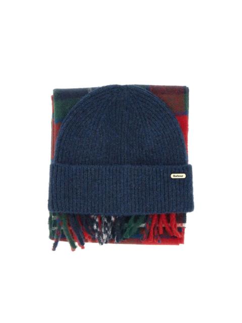 Barbour Olivia tartan fringed beanie hat and scarf set