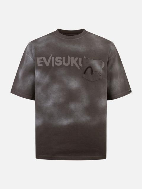 EVISU Garment Dyed Calligraphy Logo Print Oversized T-shirt