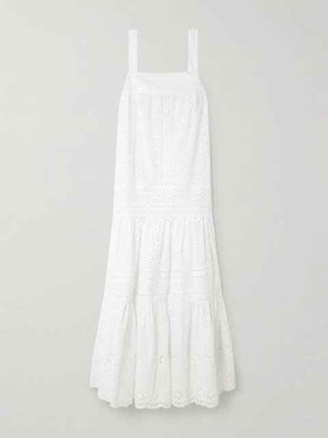 LORETTA CAPONI Populonia Tiered Scalloped Broderie Anglaise Cotton Maxi Dress