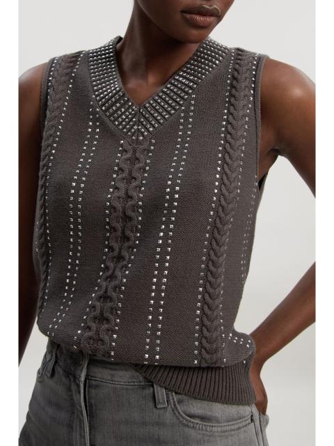 KAREN MILLEN Embellished Hotfix V Neck Knit Tank