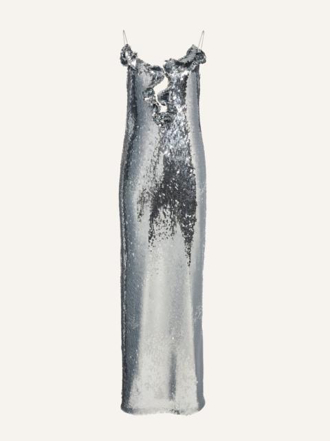 MAGDA BUTRYM Ruffle applique sequin gown in silver