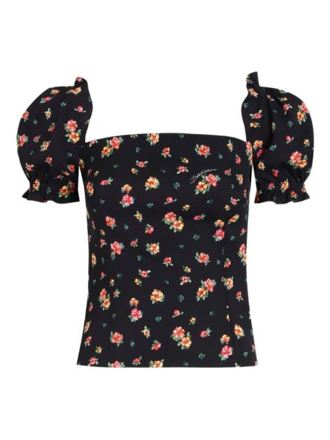 floral puff-sleeve blouse