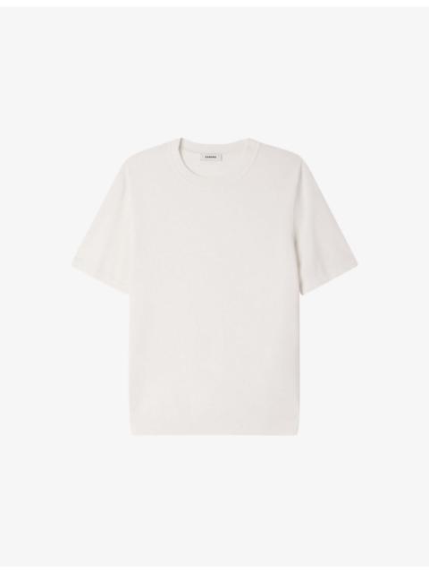 Sandro Crew Neck Cotton-Silk Knitted T-Shirt