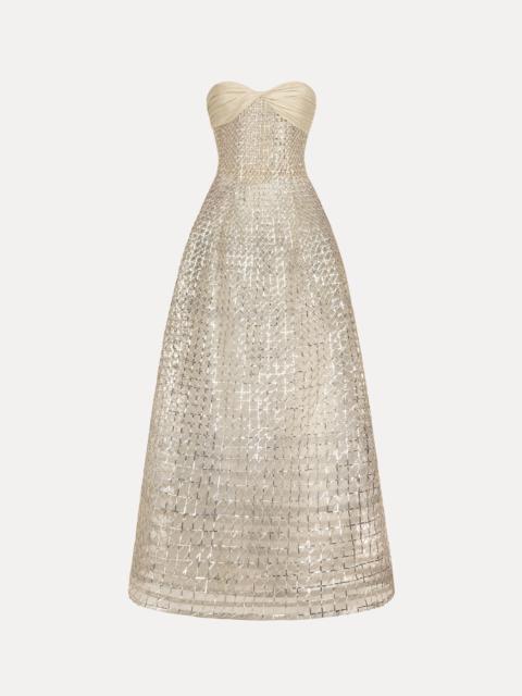 Oscar de la Renta SEQUIN & BUGLE BEAD LATTICE GOWN