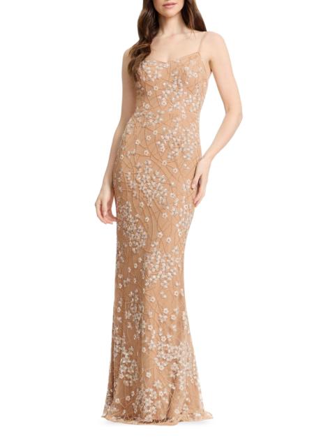 Dress The Population Women's Giovanna Floral-Sequined Gown - Champagne Multi