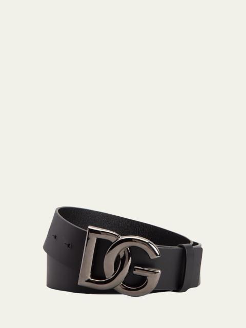 Dolce & Gabbana Men's DG-Logo Leather Buckle Belt