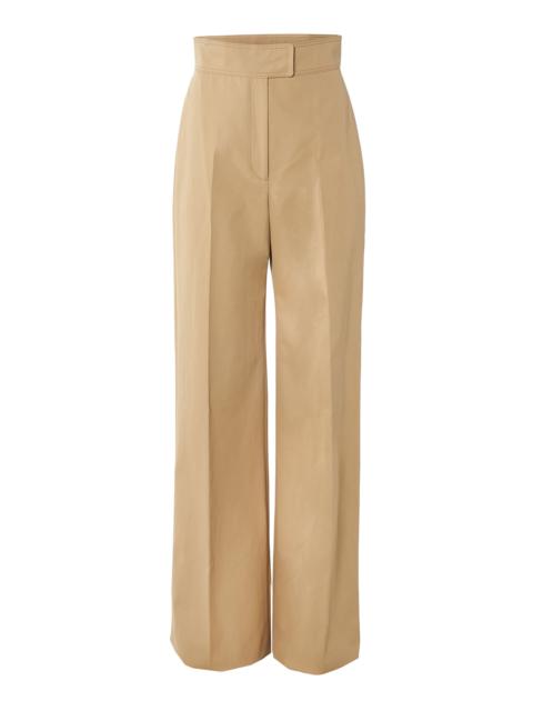 CAROLINA HERRERA Waistband-Detailed Cotton-Twill Wide-Leg Pants neutral