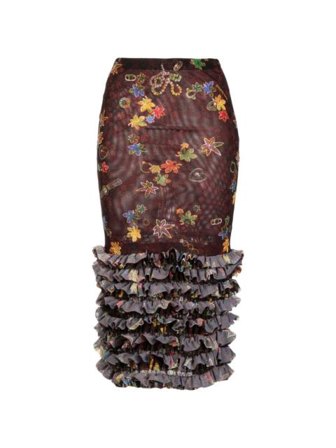 Molly Goddard floral-print mesh skirt