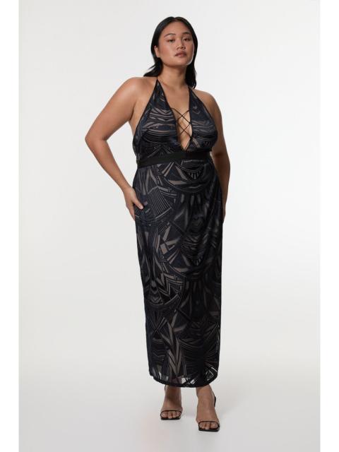 KAREN MILLEN Amelia Graham Plus Size Burnout Lace Up Detail Woven Column Dress