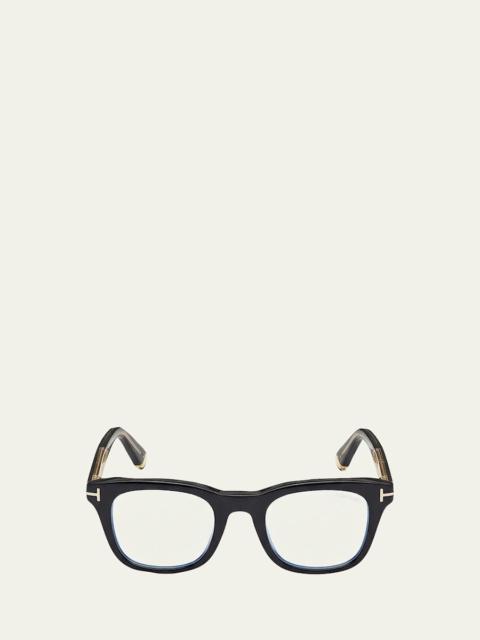 TOM FORD Men's Acetate Square Blue-Block Optical Frames