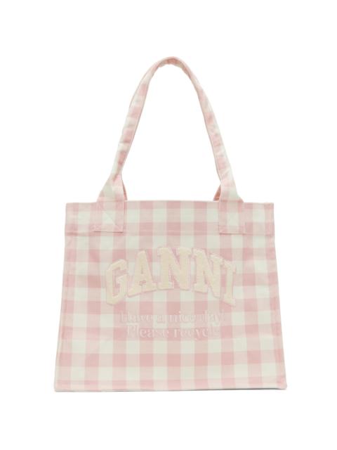 GANNI Pink & White Vichy Check Large Tote