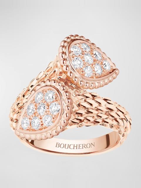 Boucheron Serpent Boheme 18k Rose Gold Diamond Bypass Ring, Size 53