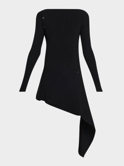 courrèges Buttoned Long-Sleeve Rib Asymmetric Mini Dress