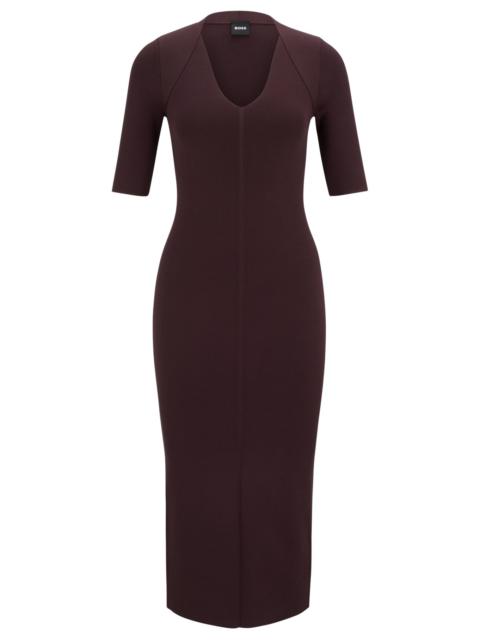 BOSS V-NECK KNITTED DRESS WITH CROPPED SLEEVES