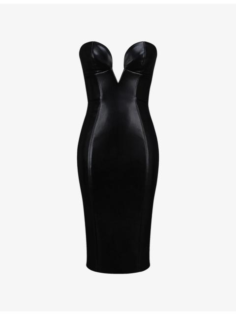 House of CB Shia Strapless Faux-Leather Midi Dress