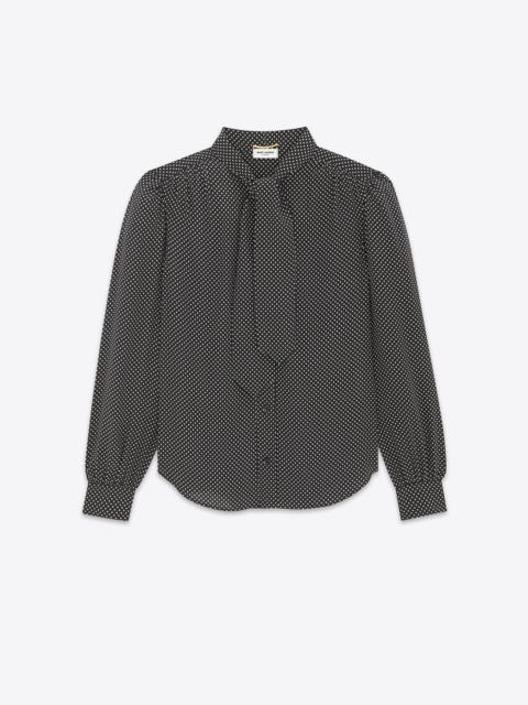 lavallière-neck blouse in dotted silk satin