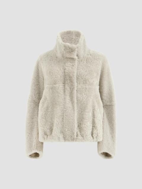 Brunello Cucinelli Women's Fuzzy Shearling Outerwear Coat with Monili - Grey