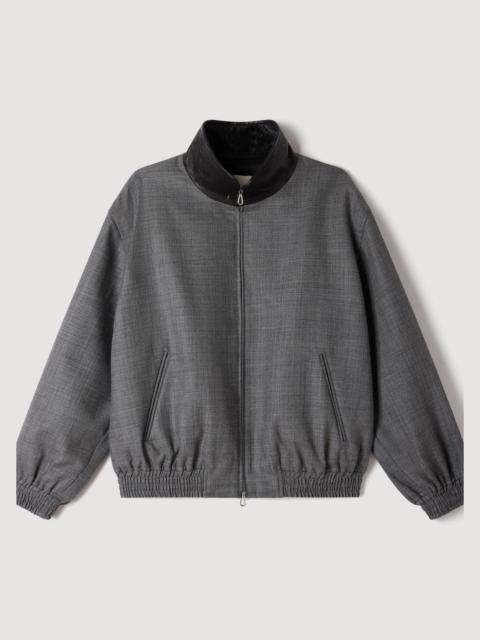 Sandro OVERSIZED LEATHER-COLLAR JACKET