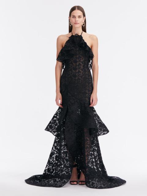 Oscar de la Renta GARDENIA GUIPURE LACE RUFFLE GOWN
