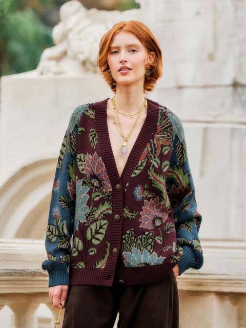 FARM RIO Mixed Delhi Floral Buttoned Knit Cardigan