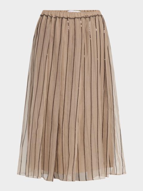 Brunello Cucinelli Regimental Paillette Crispy Silk Chiffon Midi Skirt