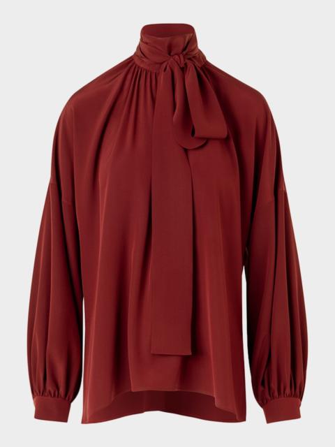 AKRIS Mock-Neck Bow Tie Silk Crepe De Chine Blouse