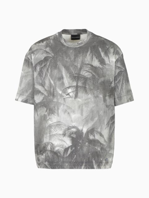 EMPORIO ARMANI Oversized jersey T-shirt with all-over print and elasticated hem