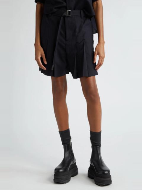 Pinstripe Belted Pleated Shorts