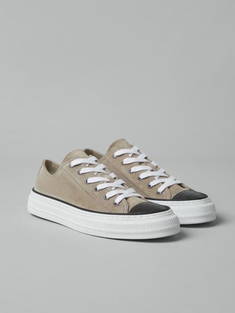 Suede sneakers with precious toe