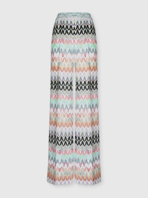 Missoni Wide Viscose and Cotton Lamé Trousers with Lace Motif