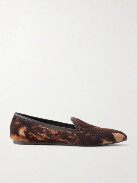 Brunello Cucinelli Bead-embellished Leather-trimmed Brushed Loafers