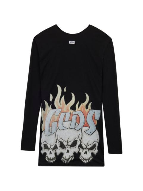 GCDS skull-print long-sleeve mini dress
