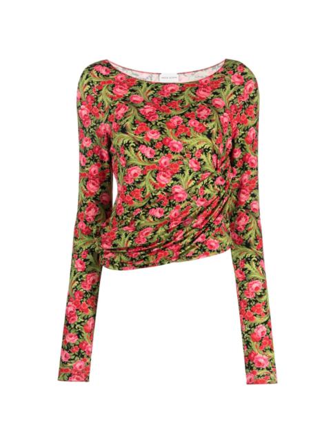 rose-print long-sleeve top