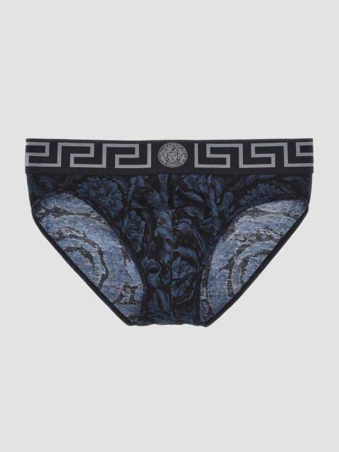 VERSACE Men's All Over Baroque Print Brief - Black Grey