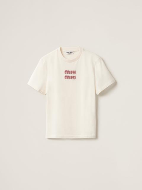 Tシャツ・カットソー MiuMiu | Cotton jersey T-shirt MJN499_13VL_F0031_S_WMO ミュウミュウ]コットンジャージー Tシャツ コピー半袖 ホワイト