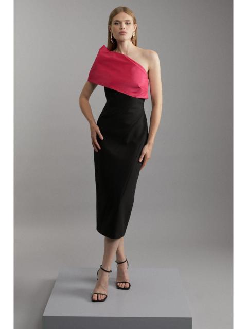 KAREN MILLEN Tall Clean Tailored Taffeta One Shoulder Panel Midi Dress