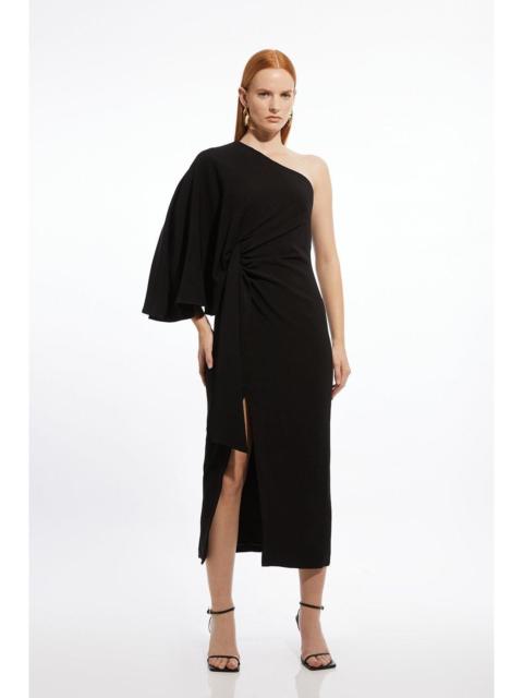 KAREN MILLEN Compact Stretch Viscose Drape Sleeve One Shoulder Tailored Maxi Dress