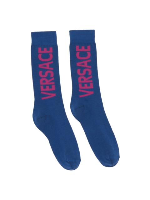 VERSACE Blue Logo Socks