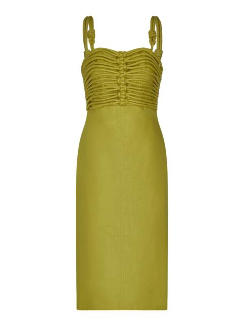 ANDRES OTALORA Reflejame Embellished Linen Midi Dress lime green