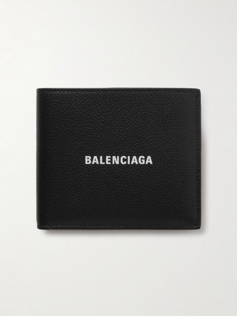 BALENCIAGA Logo-Print Full-Grain Leather Billfold Wallet Black