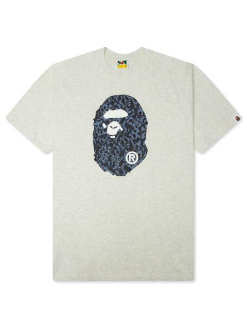 A BATHING APE® WILD LEOPARD PATTERN APE HEAD RELAXED FIT TEE - GRAY