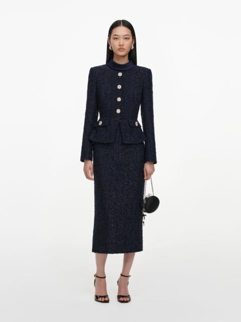 self-portrait Navy Boucle Tailored Midi Dress