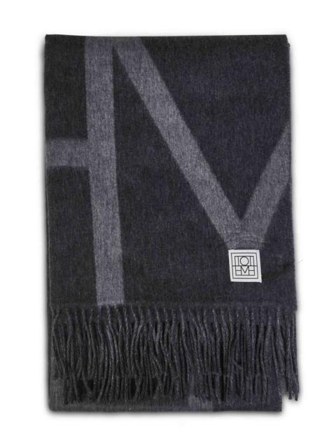 TOTEME Dark grey melange brushed wool Monogram scarf