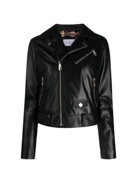 crystal-embellished leather biker jacket